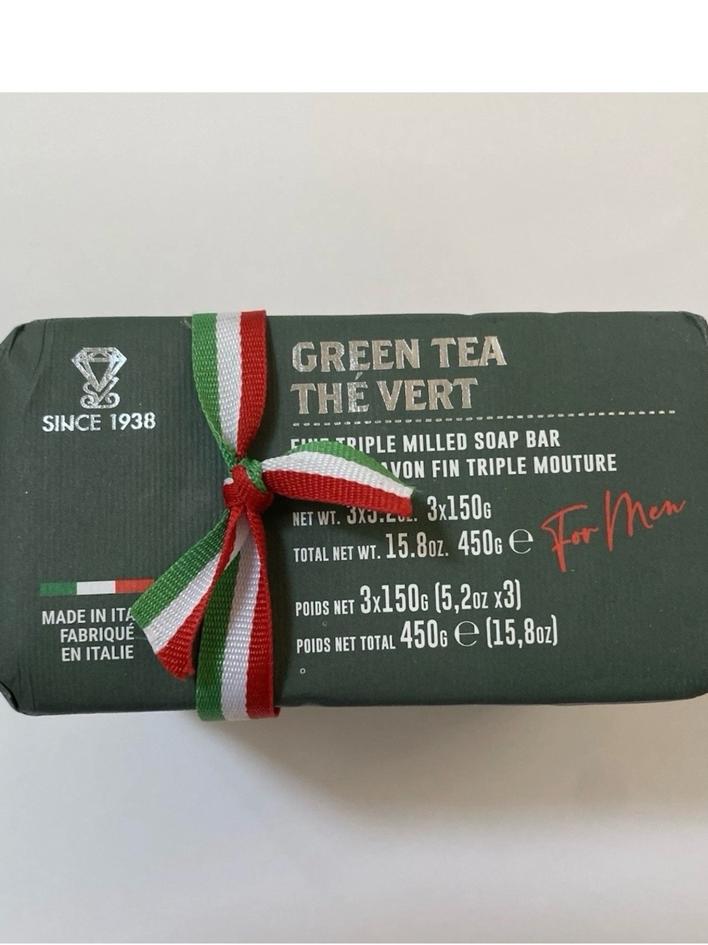 Green Tea Triple Milled Soap Bar for Men - Made in Italy